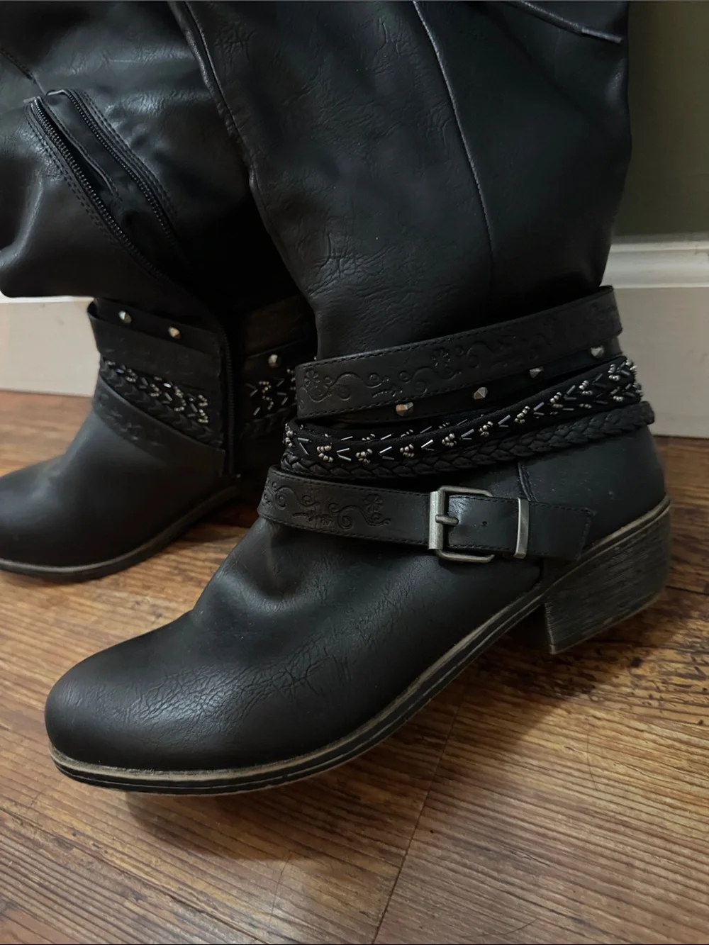 SO Black Over-the-Knee Boots with Buckle & Braided Strap